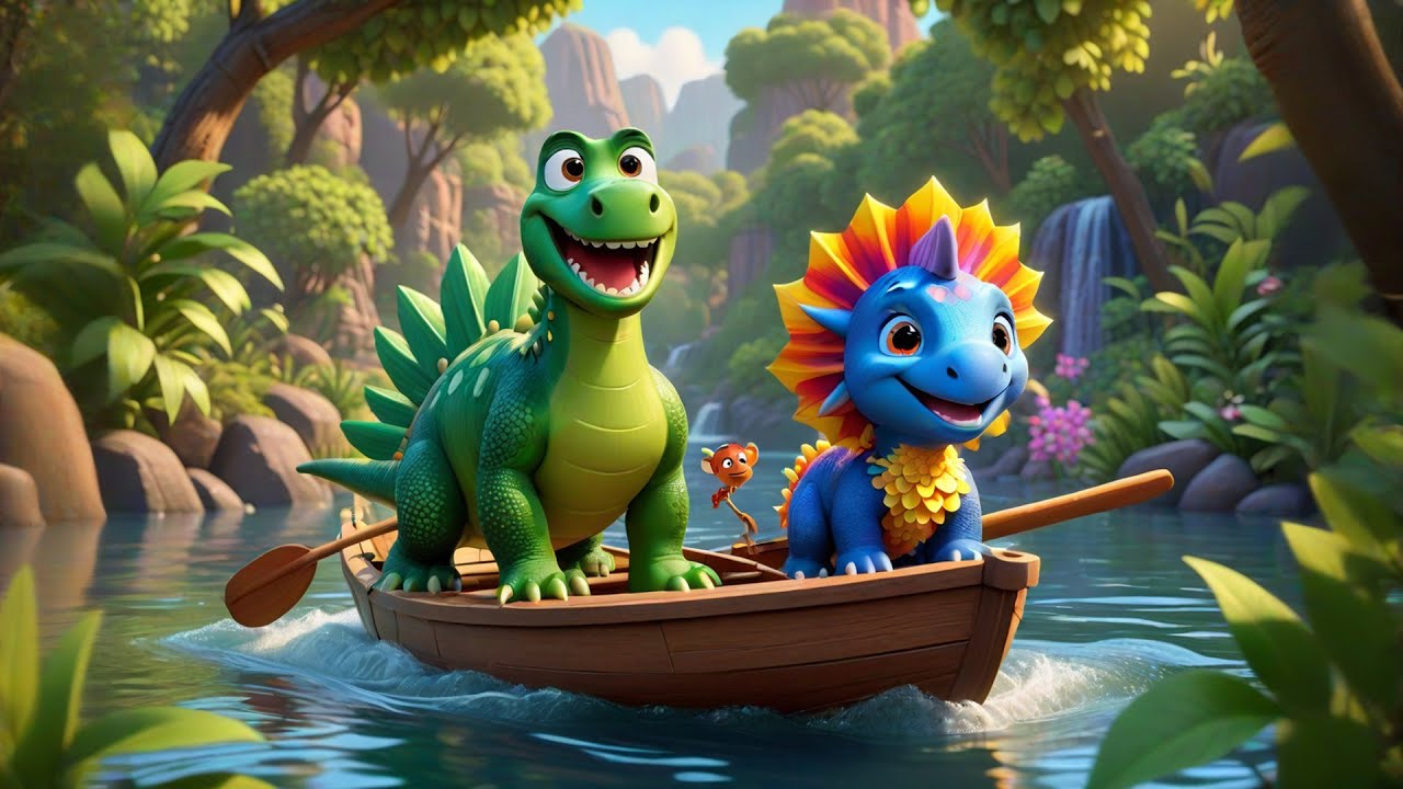 Row Row Dinosaur — Jurassic Boat Song! | Fun Dinosaur Rhyme for Kids | Adventure Rowing Song