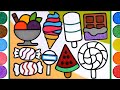Sweet Ice Cream, Jelly Coloring &amp; Painting for Kids, Toddlers | Drawing with Popsicles, Lollipop