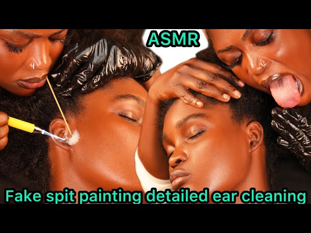 ASMR✨DETAILED INTENSE EAR CLEANING| NIGERIAN UPPER BODY MASSAGE WITH FAKE SPIT PAINTING, 