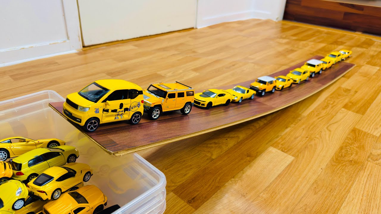 Yellow Toy Cars Kids Cars On The Slope Driving Very Fast 💨