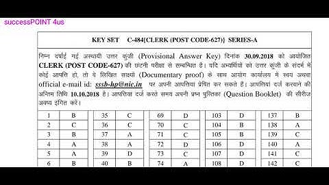 HPSSSB/HPSSC Clerk (627) || Official Anskey || Exam held on 30 sep. 2018 ||