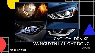 What are halogen lights, xenon lights, LED lights, and laser lights, and how do they work?