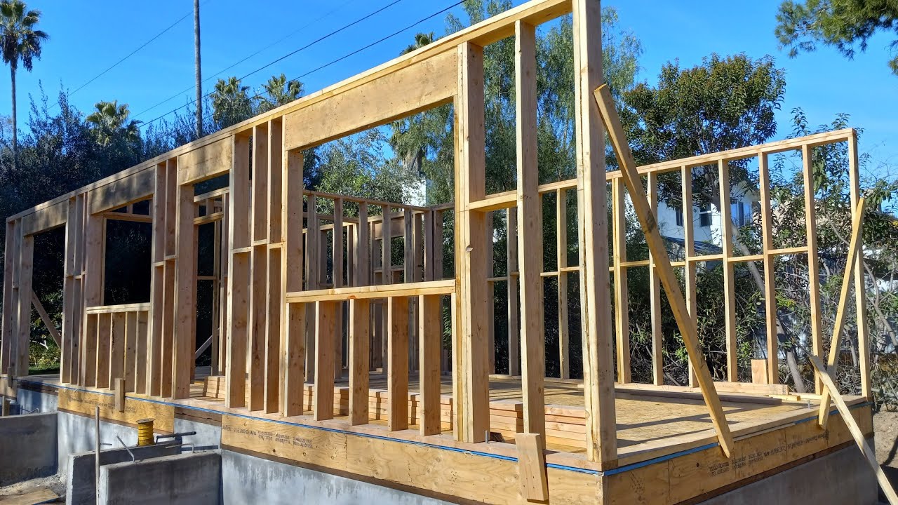 La Mesa ADU floor sheated + wall framing 2x8 handcut roof