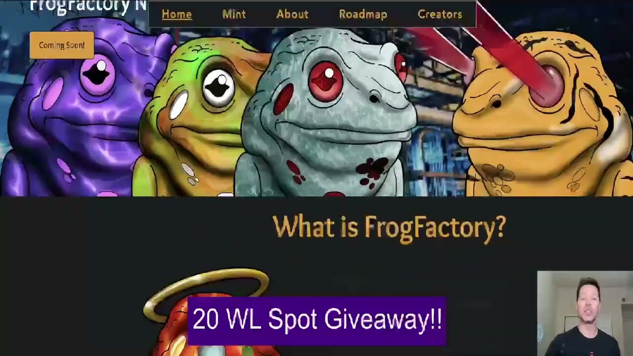 Frog Factory CNFT Project 20 WL Spot Giveaway 300+ traits Amazing Art + Collab With Space Pugs Alpha