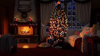8 Hours Christmas Cabin Ambiance | Crackling Fireplace with Snow sounds | Cat & Dog screenshot 3