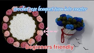 Crochet rose 🌹🌹💞 bouquet turn into coaster/ beginners friendly tutorial 