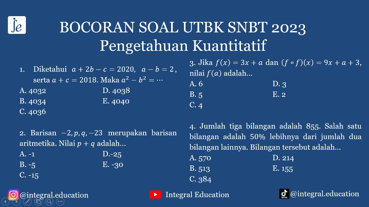 BOCORAN SOAL PENGETAHUAN KUANTITATIF UTBK SNBT 2023 - Udah Keluar di Gelombang 1 !!!!