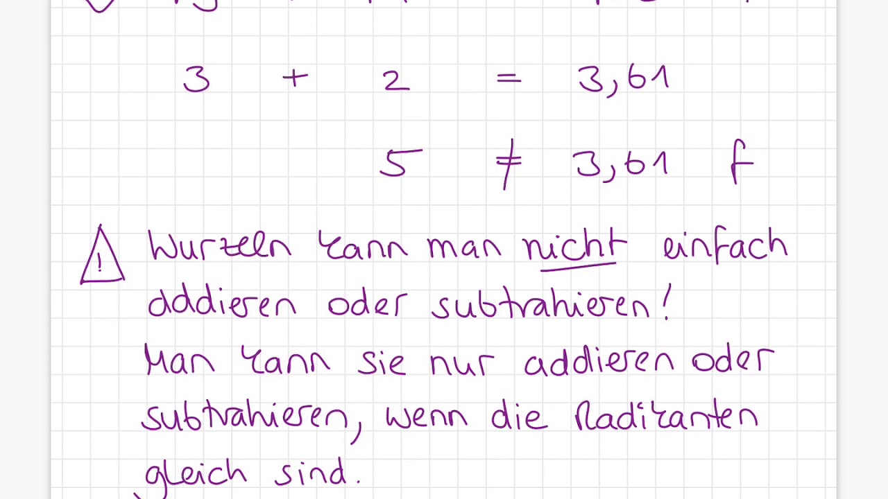 Addieren Und Subtrahieren Von Wurzeln www.youtube.com