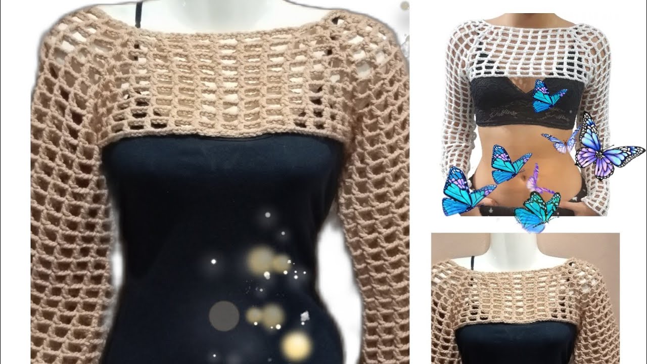 Bolero con manga larga a crochet sin costura 🧵