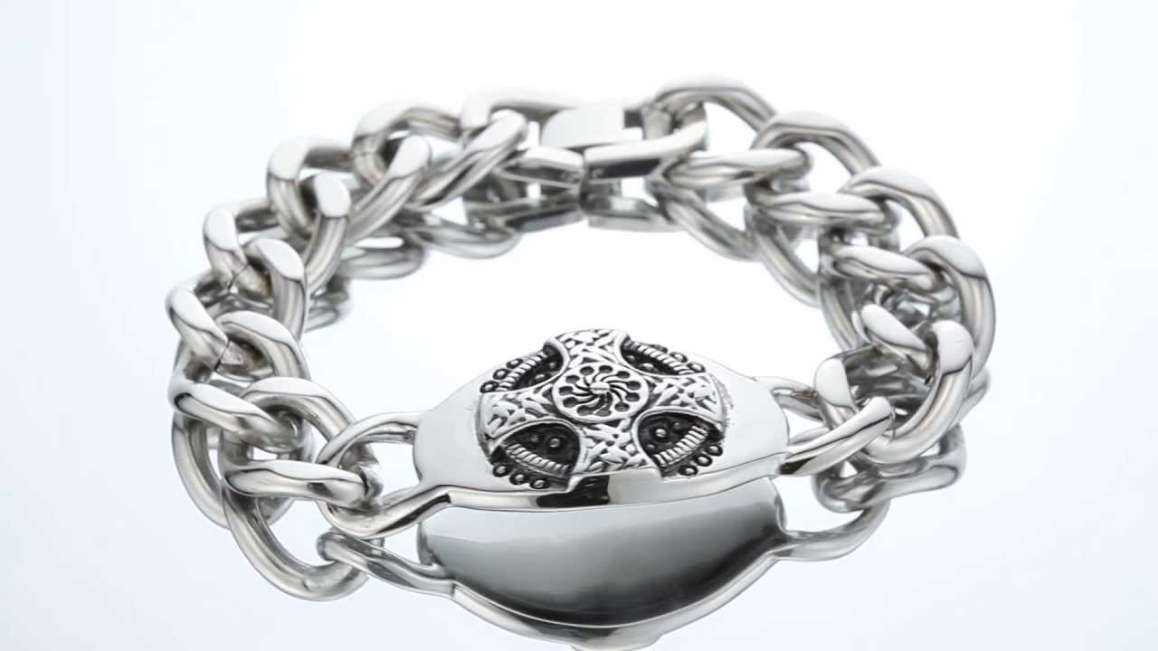 Thick and Heavy Steel Celtic Cross Curb Chain Bracelet SB4204 by Peora Jewelry