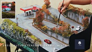 How To Make  ENEOS gas station & AUTUMN SEASON DIORAMA || For diecast 1/64 scale