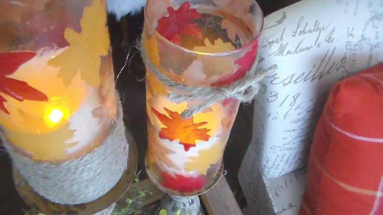DIY Fall Mod Podge Leaf Candle Holders YouTube