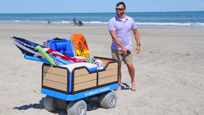 VEVOR Beach Fishing Cart 300 lbs Load Capacity Foldable Fish and Marine Cart with Four 11 Big Wheels Rubber Balloon Tires for Sand Heavy-Duty Steel