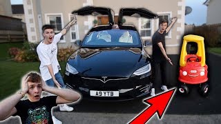 Swapping my Friend's $100,000 Tesla with a TOY CAR *Prank*
