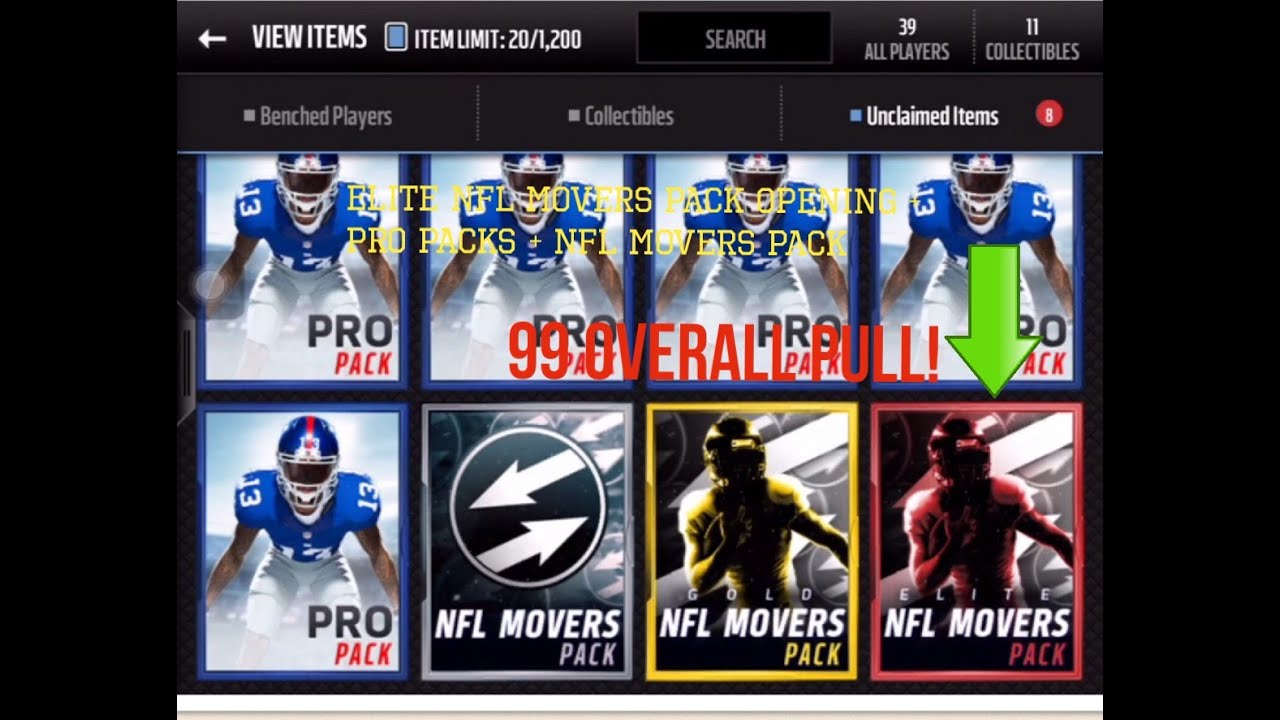 ELITE NFL MOVERS PACK OPENINGS 99 OVERALL PULL!