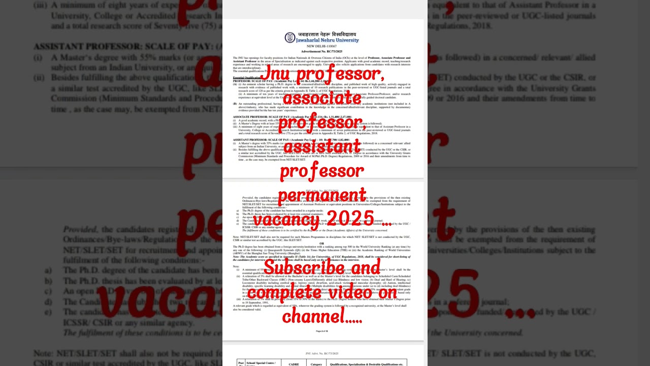 Jnu newdelhi permanent assistant professor teaching vacancy notification 2025