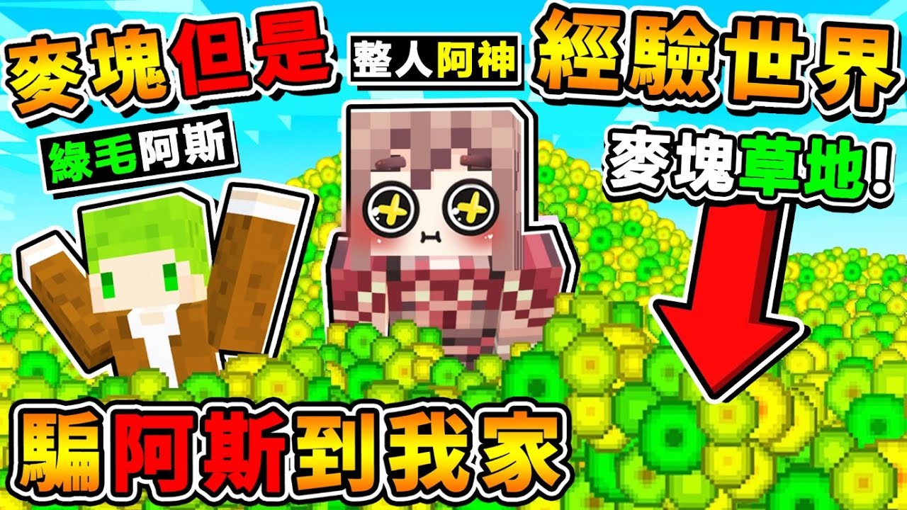 Minecraft【三百萬企劃】我騙知名Youtuber阿斯【到整人😂伺服器】整個人都綠了💚!! 全部方塊＝經驗值の麥塊世界😆!! 你能夠成功通關嗎 !?