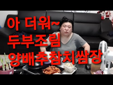 복부인 <strong>아</strong> <strong>더워</strong>~ 두부조림 양배추참치쌈장 쿡방 요리 먹방 mukbang