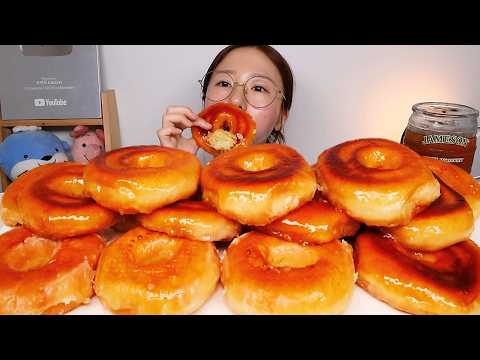 SUB) baked glazed doughnuts Eating Show. Dessert Mukbang