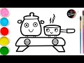How To Draw Gass Stove And Pot ll easy & simple drawing & color for kids ll step by step