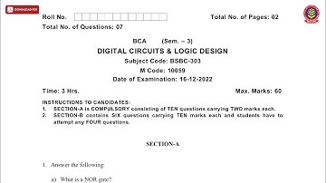 BCA 3RD SEM DIGITAL CIRCUITS AND LOGIC DESIGN DEC 2022 | PTU