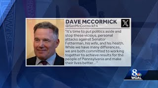 Republican Sen. Dave McCormick shows support for Democratic Sen. John Fetterman