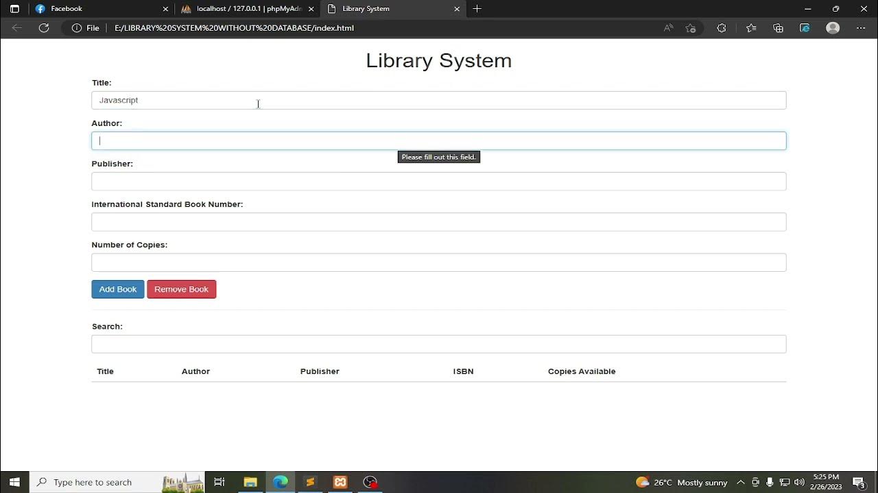 Library System source code using html, css, javascript - YouTube