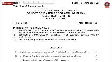 MSC IT 1ST SEM OBJECT ORIENTED PROGRAMMING IN CPP DEC 2018 | PTU