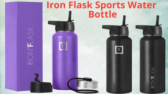 IRON °FLASK Sports Water Bottle - 14 Oz 3 Lids (Straw Lid), Leak