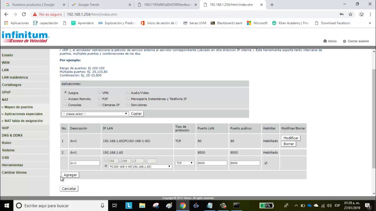 Cómo abrir puertos del módem Arcadyan de telmex para un DVR con puertos