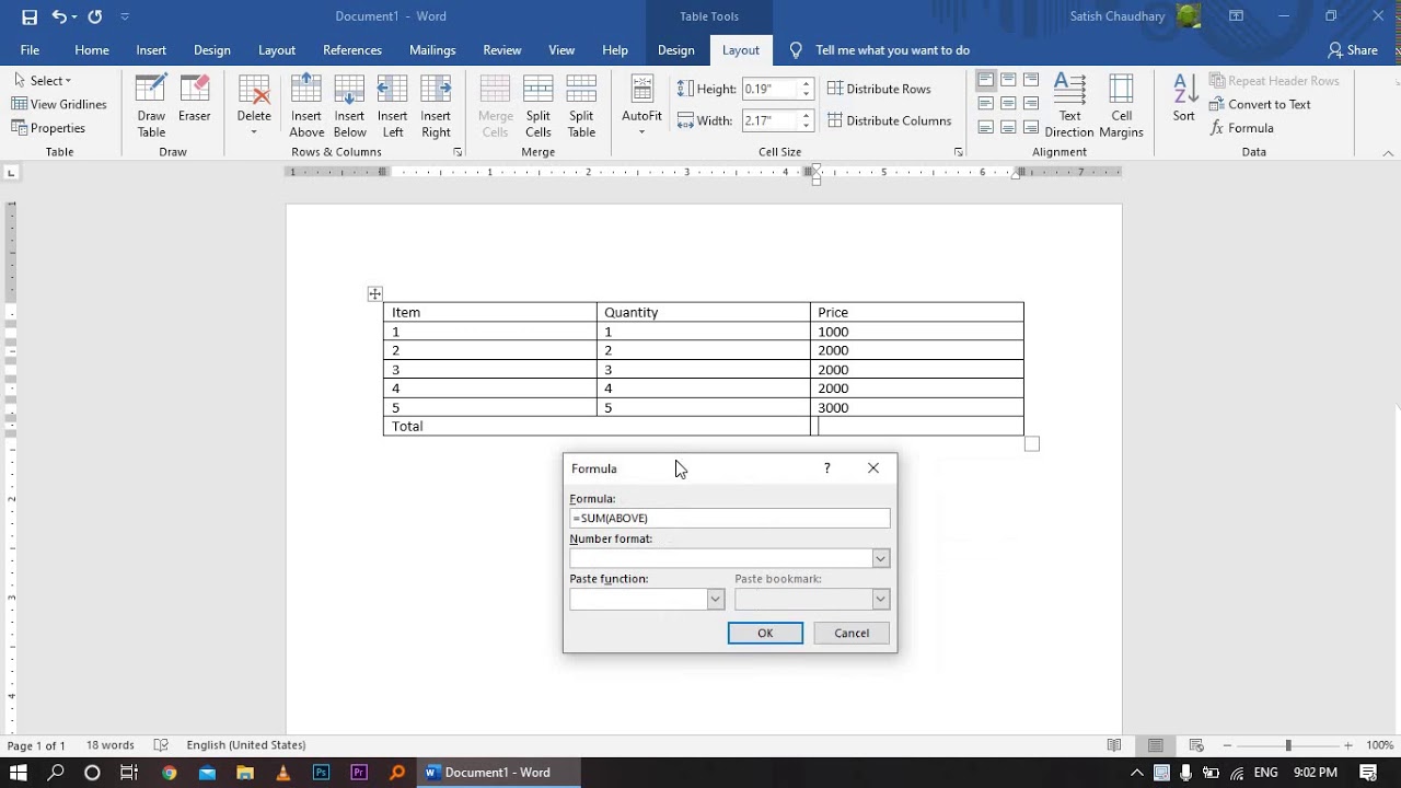 Calculation in MSWord | Sum in word - YouTube