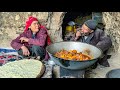 Old style cooking in the cave  old lovers living in a cave like 2000 years ago afghanistan village