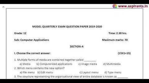 12th Computer Applications Quarterly Exam Model Question Paper 2019-20 | Pudukkottai  District | EM