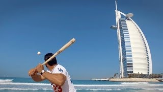 LA Dodgers Adrian Gonzalez takes baseball to the beach in Dubai