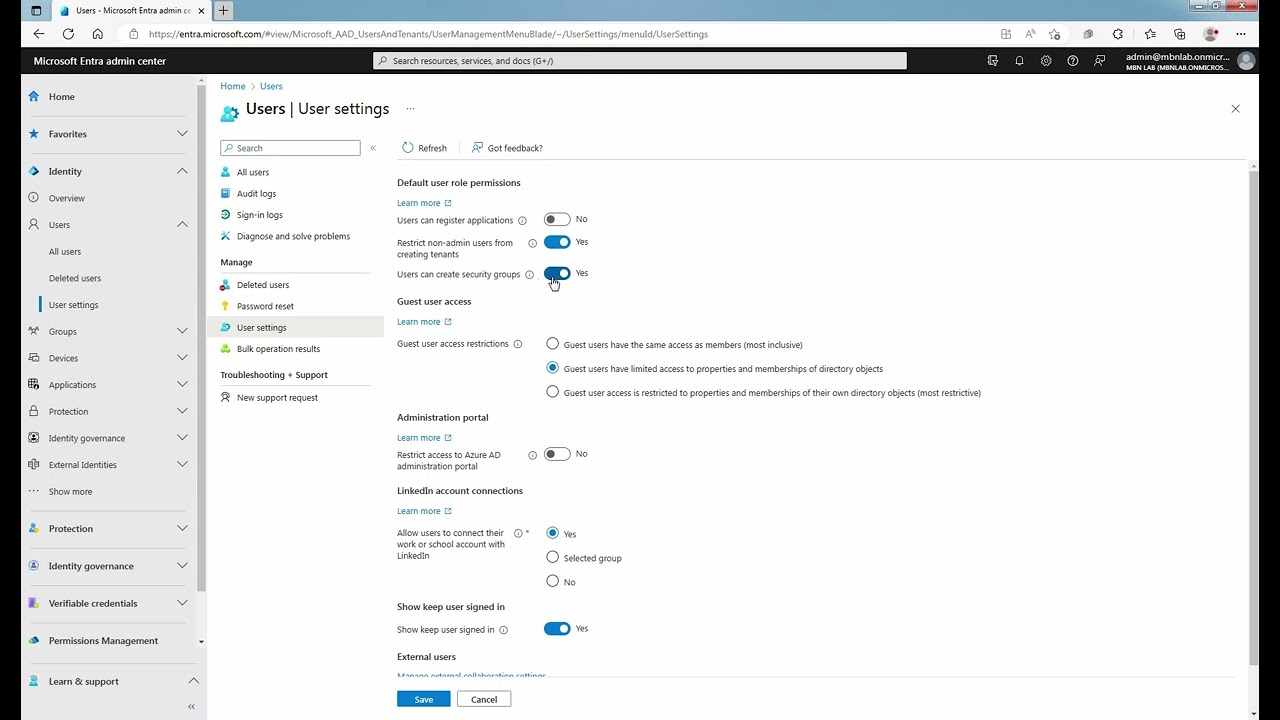 SC-300 LAB6. Setup Default User Permissions in Microsoft Entra ID