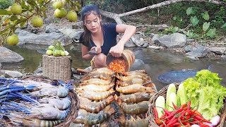 Survival cooking in forest- Cooking lobster salad with Chili sauce for lunch