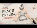 Easy Pencil Drawing for Beginners | Girl Sitting Sketch Beautiful Girl Back Pose | Easy Art Tutorial