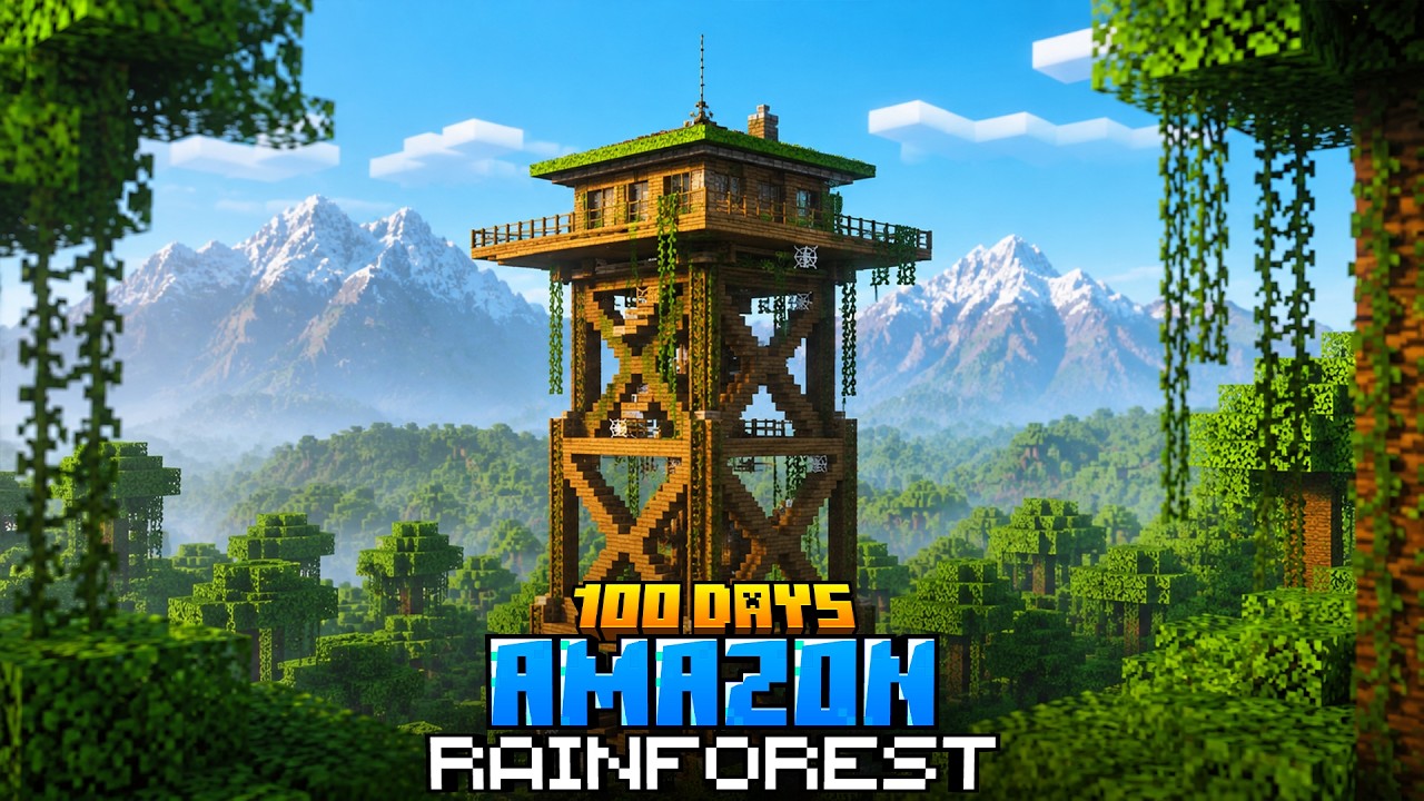 I Survived 100 Days in the Amazon Rainforest in Hardcore Minecraft!