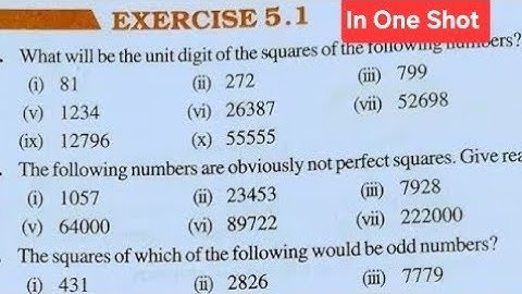EXERCISE 5.1 CLASS 8 SQUARES AND SQUARE ROOTS | CH 5 SQUARE AND SQUARE ROOTS |