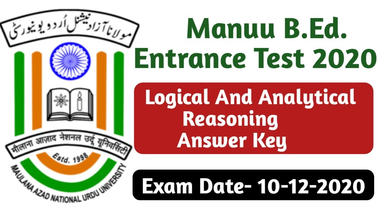 Manuu B.Ed. Entrance Test 2020 Answer Key | Manuu B.Ed. Entrance Test Reasoning Answer Key