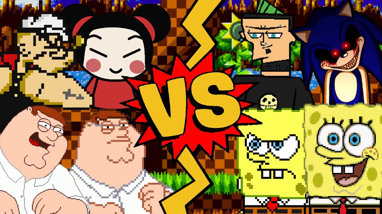 M.U.G.E.N Battles | Popeye/Pucca/Peter Griffin/Peter Griffin vs SpongeBob/Duncan/Sonic.EXE/SpongeBob