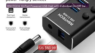 RSHTECH 10-Port Powered USB Hub with Individual On/Off Switche... — Best Buy 2026 | Great Quality!