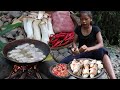 Easy food yummy: Cooking Mushroom with Pork tasty vs Peppers sauce and Eating delicious