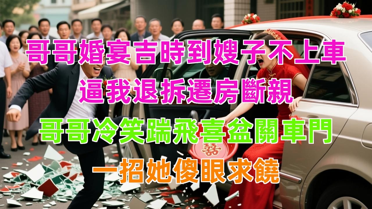 哥哥婚宴吉時到嫂子不上車，逼我退拆遷房斷親，哥哥冷笑踹飛喜盆關車門，一招她傻眼求饒！