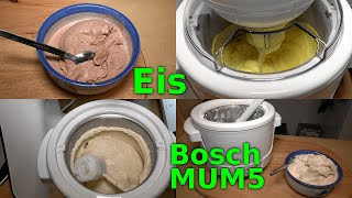 Test Eisbereiter Bosch MUM5: Bananen, Schoko, Vanille, Kirscheis