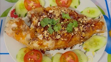 Món cá diêu hồng chiên tươi +sốt nước mắm me +ít đậu phộng,dinh dưỡng cho gia đình 