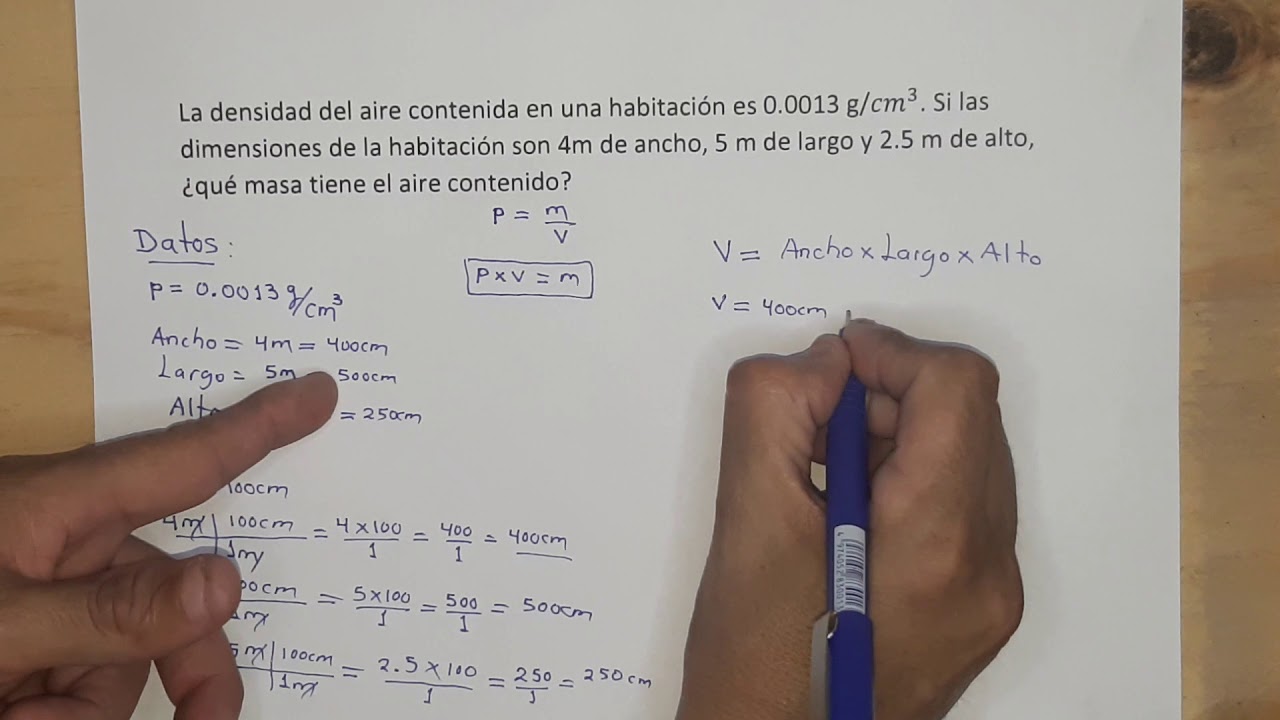 La densidad del aire contenida en una habitación es 0.0013g/cm3 Si las dimensiones de la habi La densidad del aire contenida en una habitación es 0.0013g/cm3 Si las dimensiones de la habi