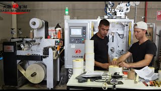DABA 4 Spindles Automatic Turret Rewinder With Die Cutter Running In Customer's Factory In Spain