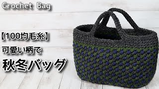 【100均毛糸】かぎ針編み、可愛い柄で秋冬バッグ☆Crochet Bag