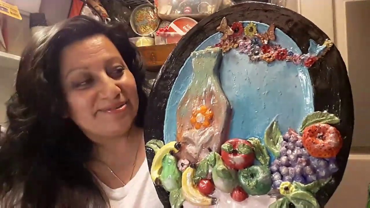 Tutorial # 89.  Cuadro de frutas, hecho  con masa de papel.